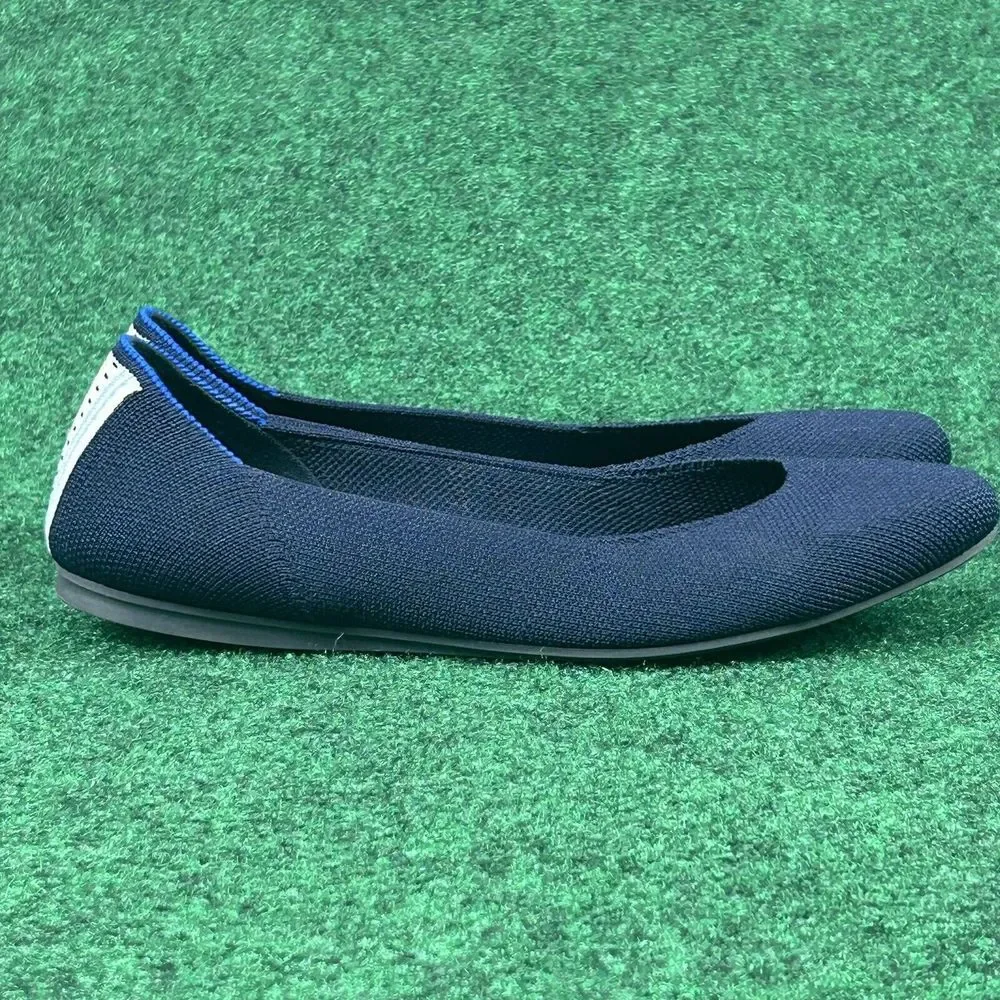 Rothy's The Square Knit Flats Women 7 Navy Blue Ballets Shoe Striped Heel Detail